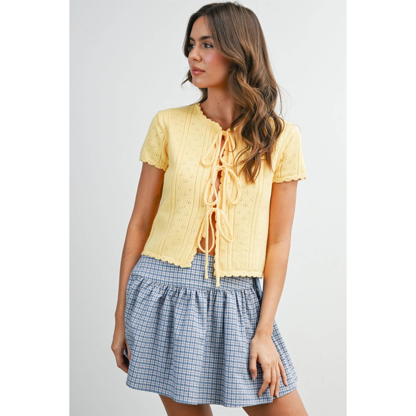 Arlet Scalloped Tie-Front Top