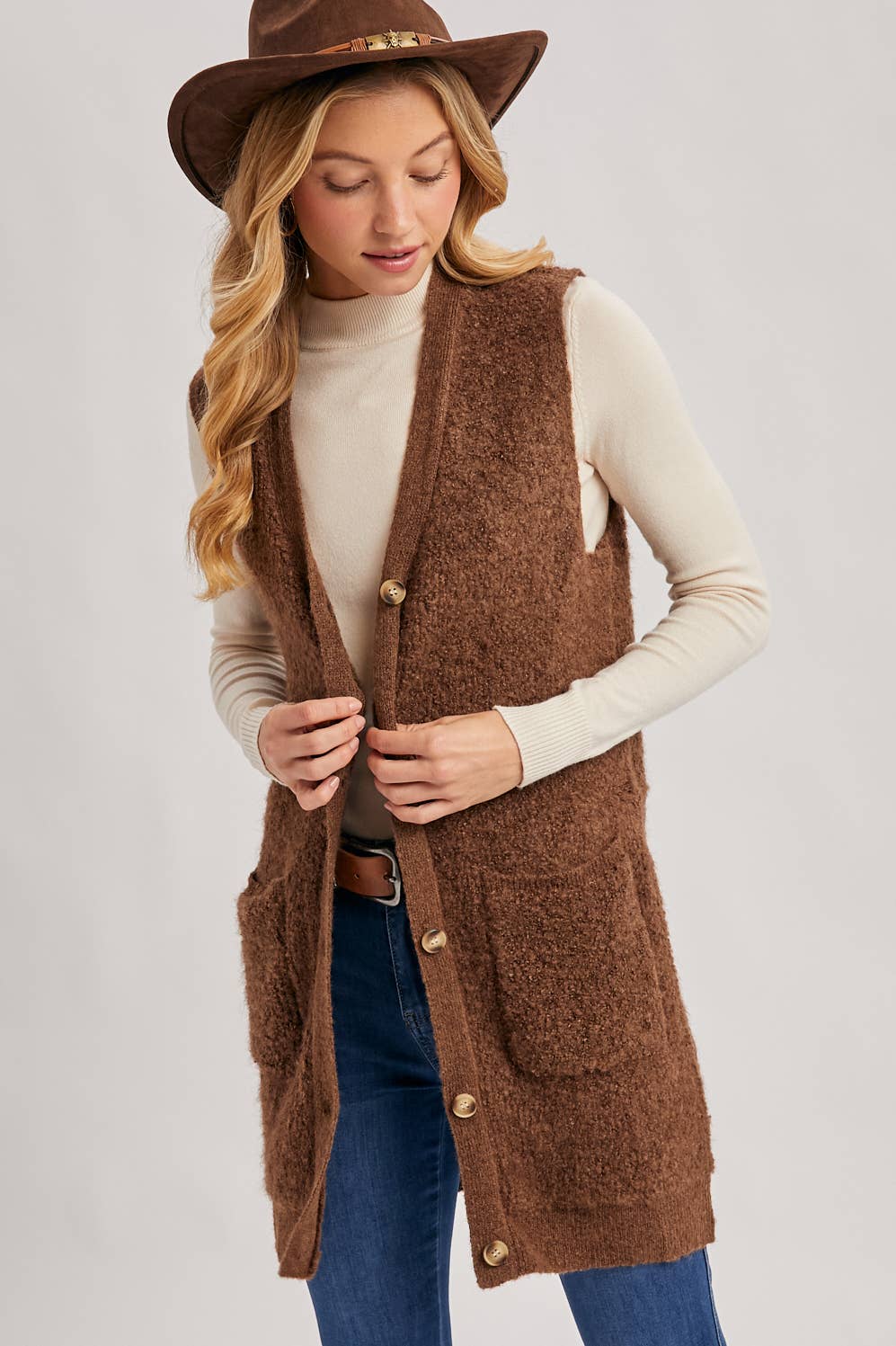 Teddy Knit Long Lined Vest