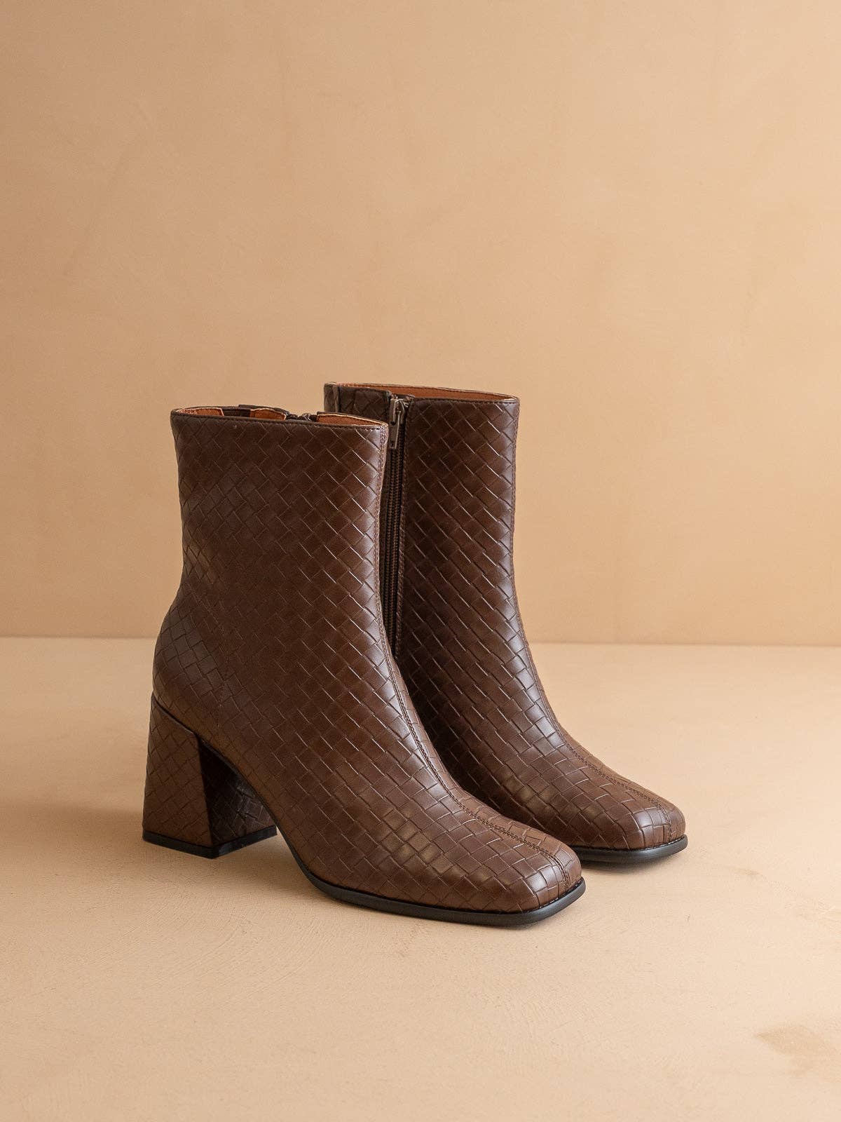 The Demi | Coffee Woven Block Heel Ankle Boot