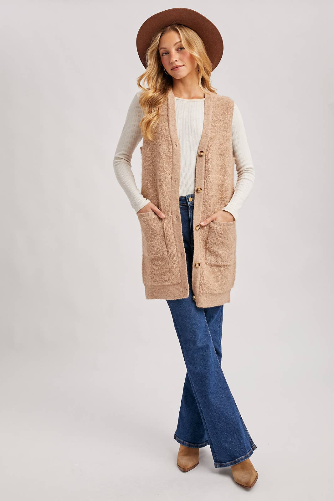 Teddy Knit Long Lined Vest