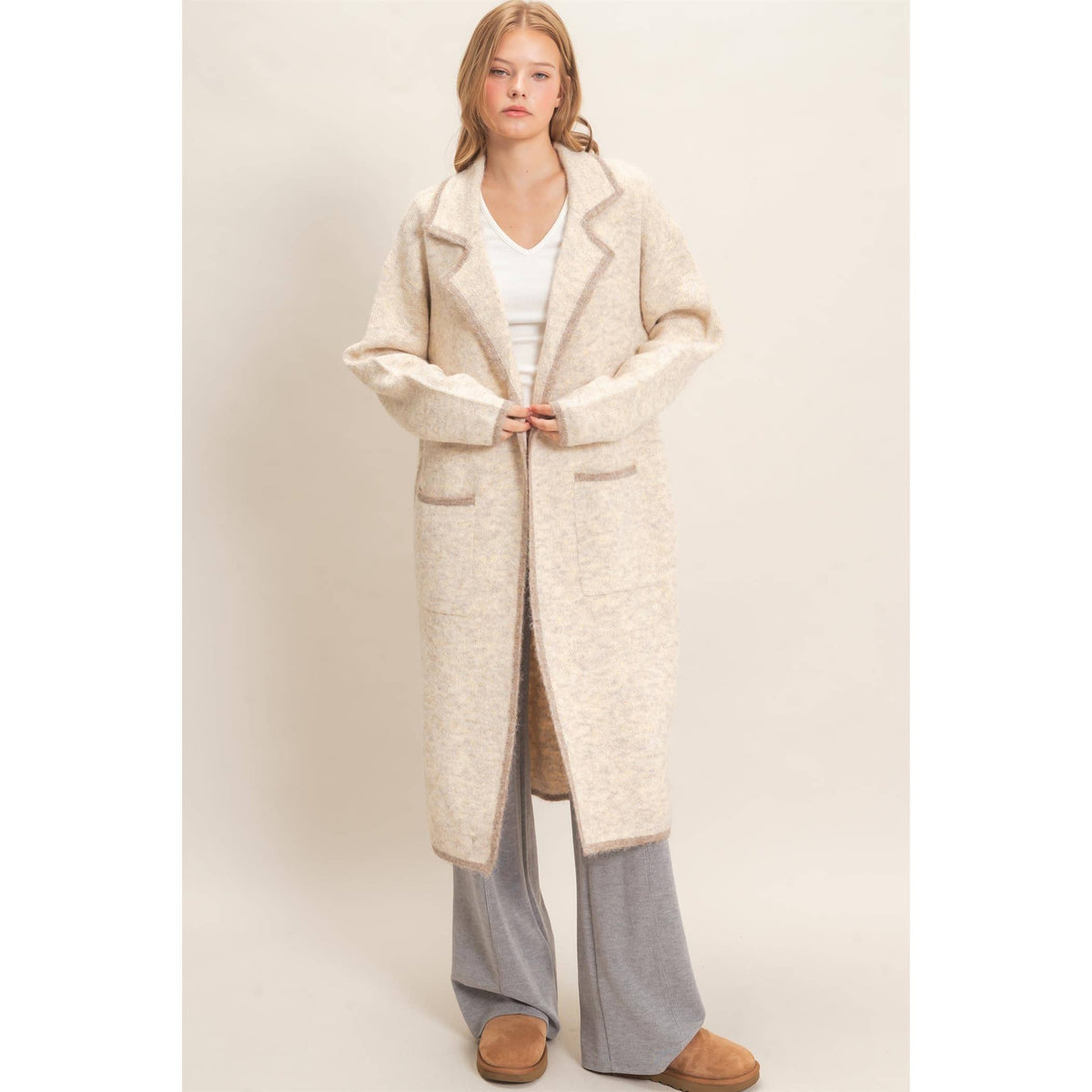 Notched Collar Coatigan Sweater