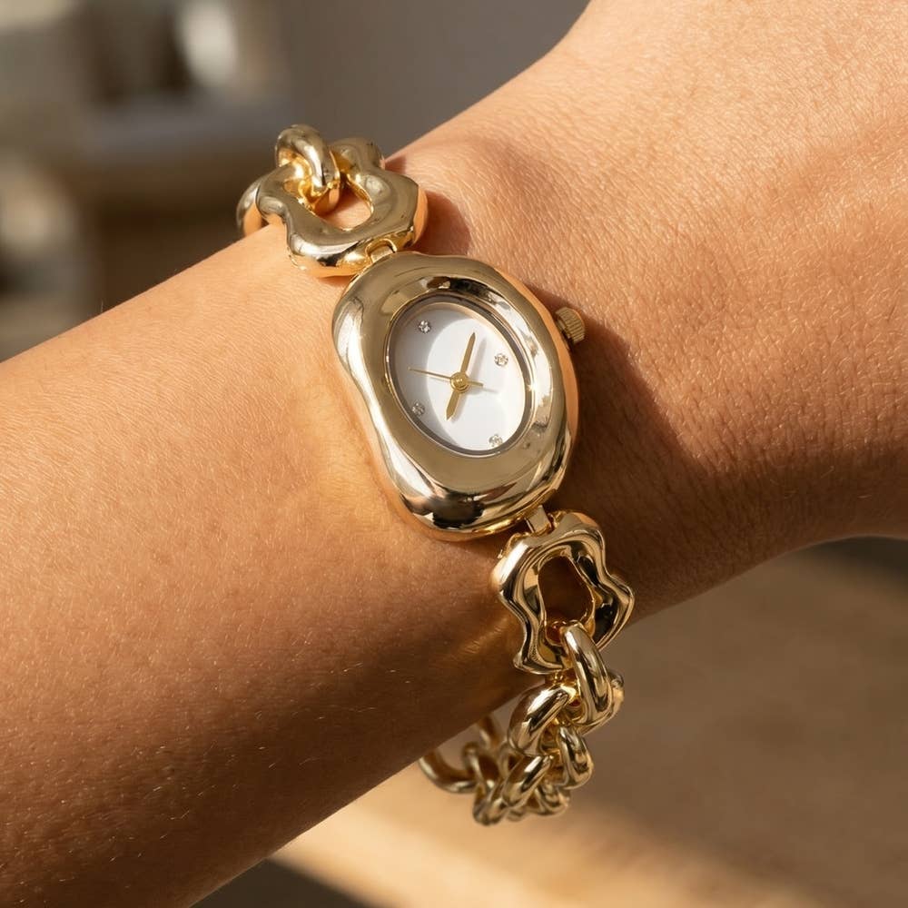 Oval Case Organic Link Chain Bracelet Watch