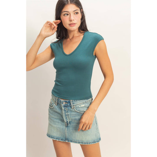 Indie V-Neck Cap Sleeve Top