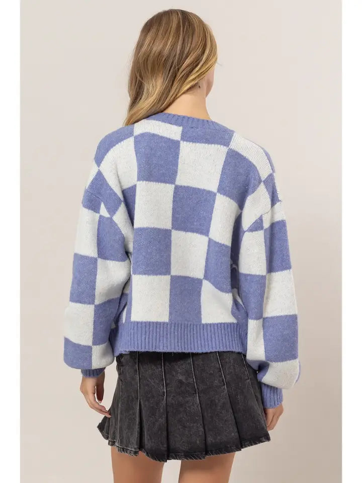 Indigo Checkered Cardigan