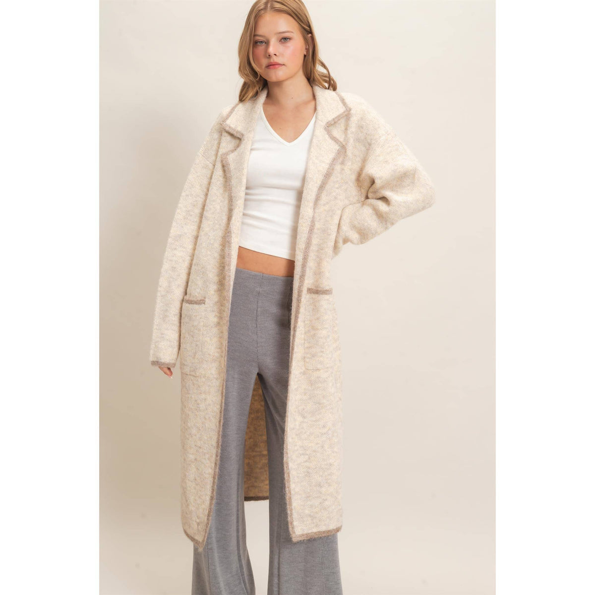 Notched Collar Coatigan Sweater