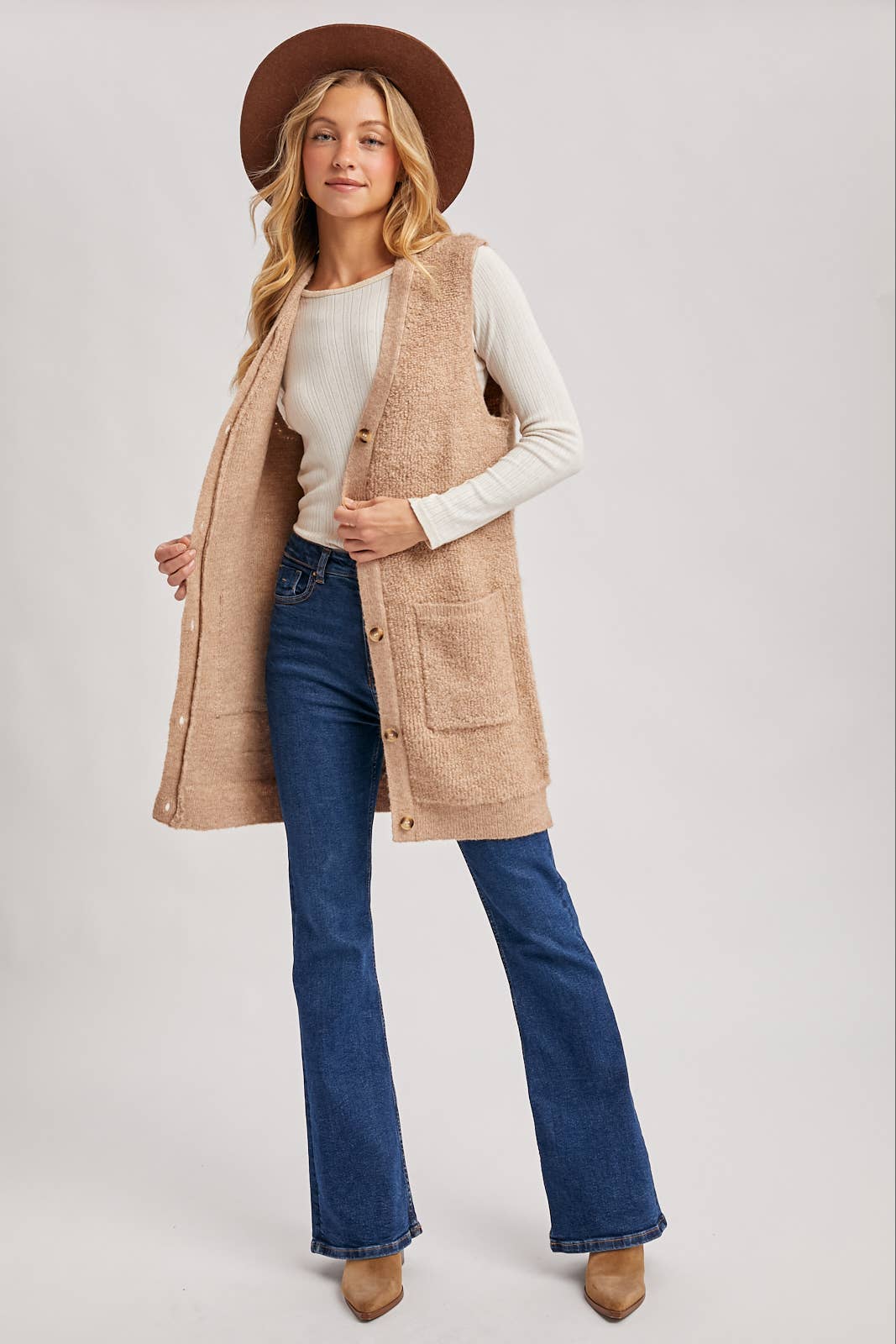Teddy Knit Long Lined Vest