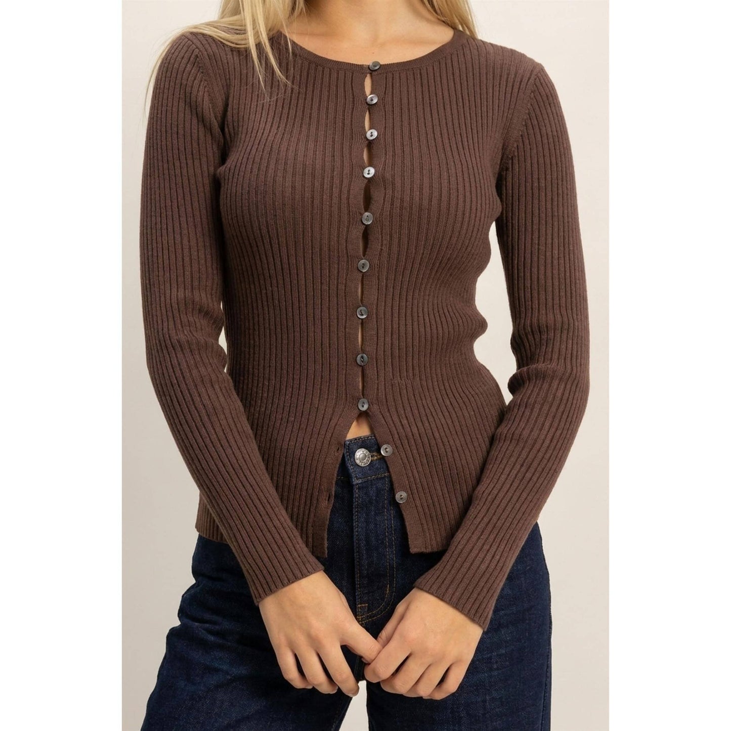 Blake Ribbed Button Front Cardigan