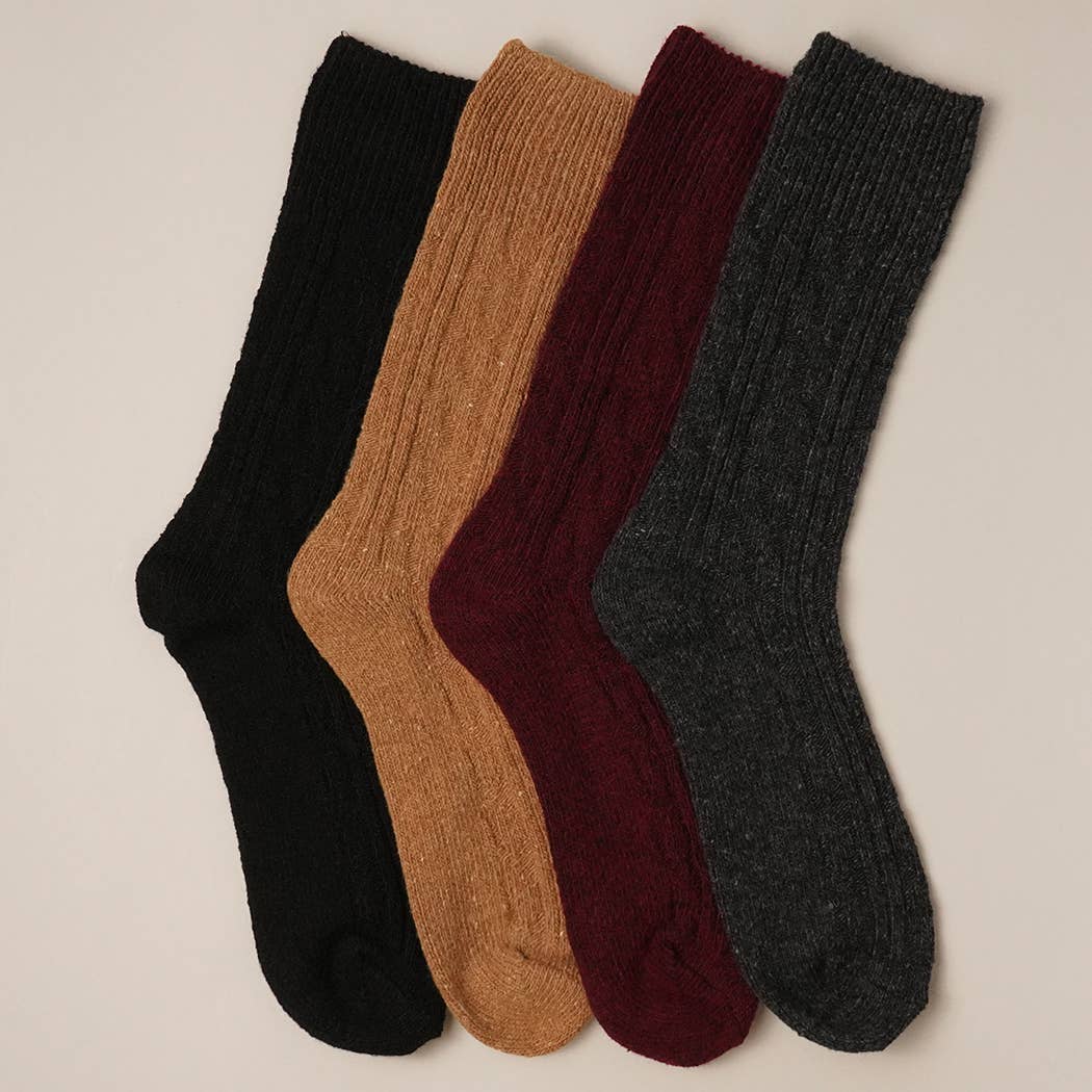 Women's Rib Knitted Wool Blend Crew Socks.
