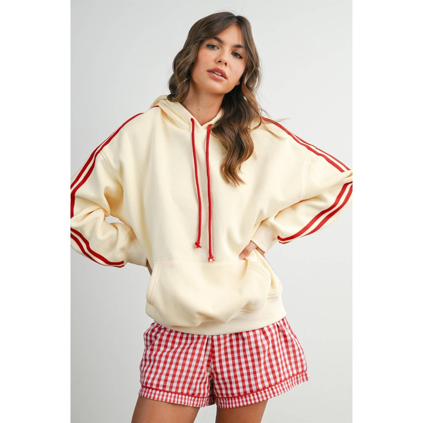 Winnie Contrast Striped  Drawstring Hoodie