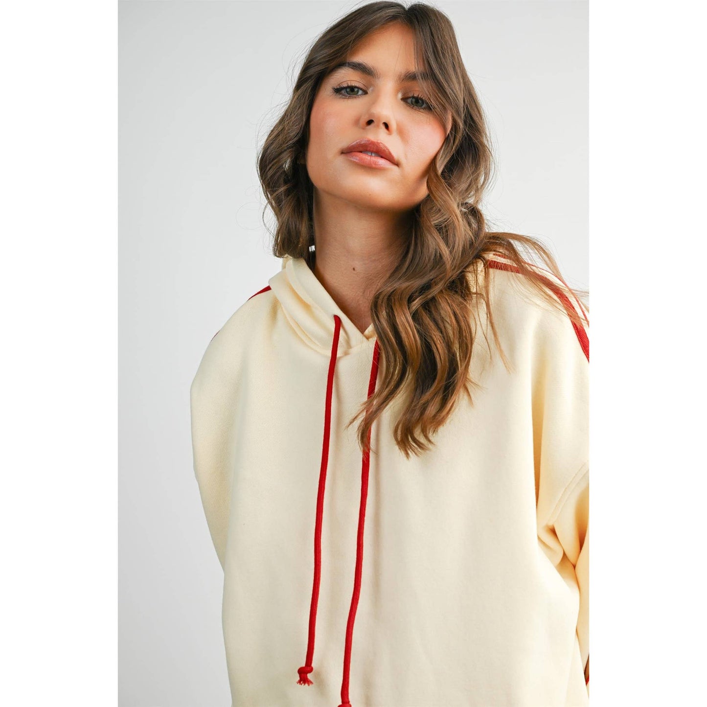 Winnie Contrast Striped  Drawstring Hoodie