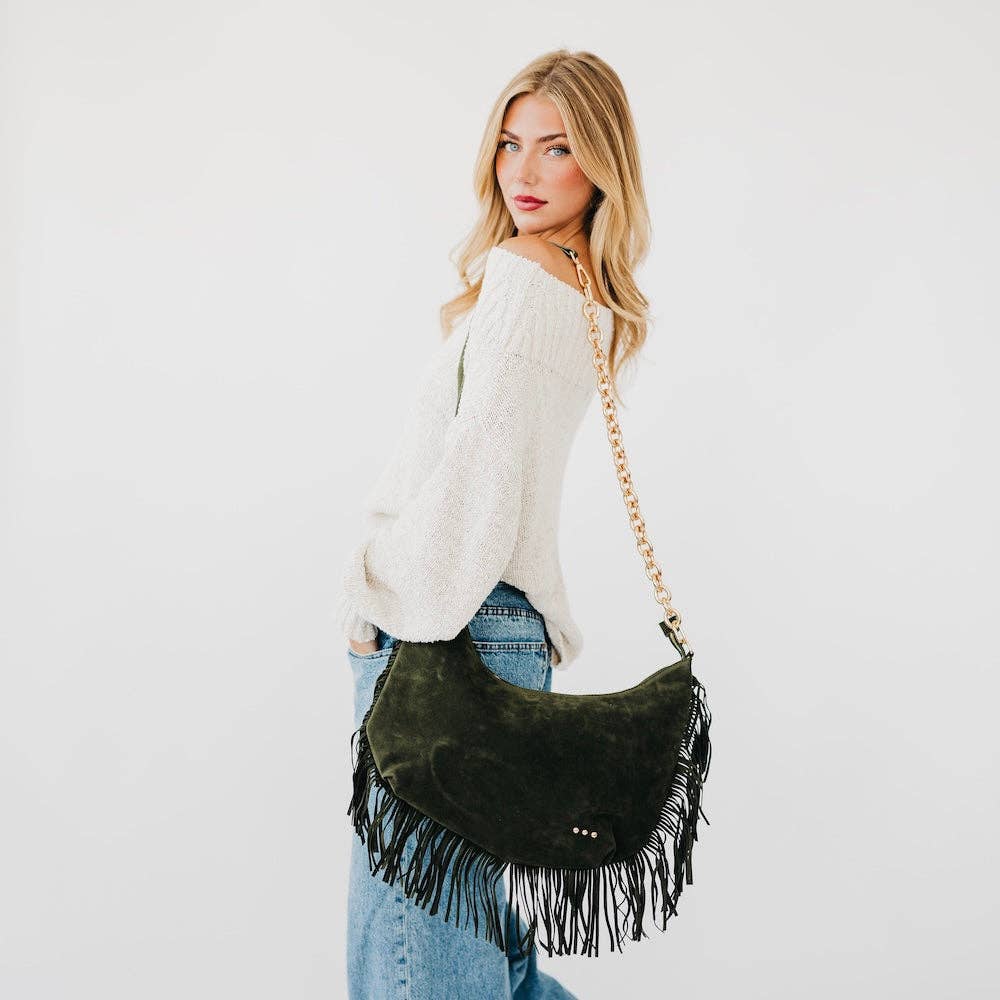 Loretta Suede Fringe Slouchy Bag