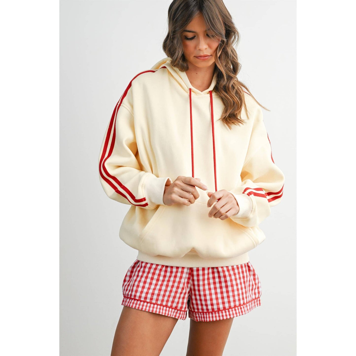 Winnie Contrast Striped  Drawstring Hoodie