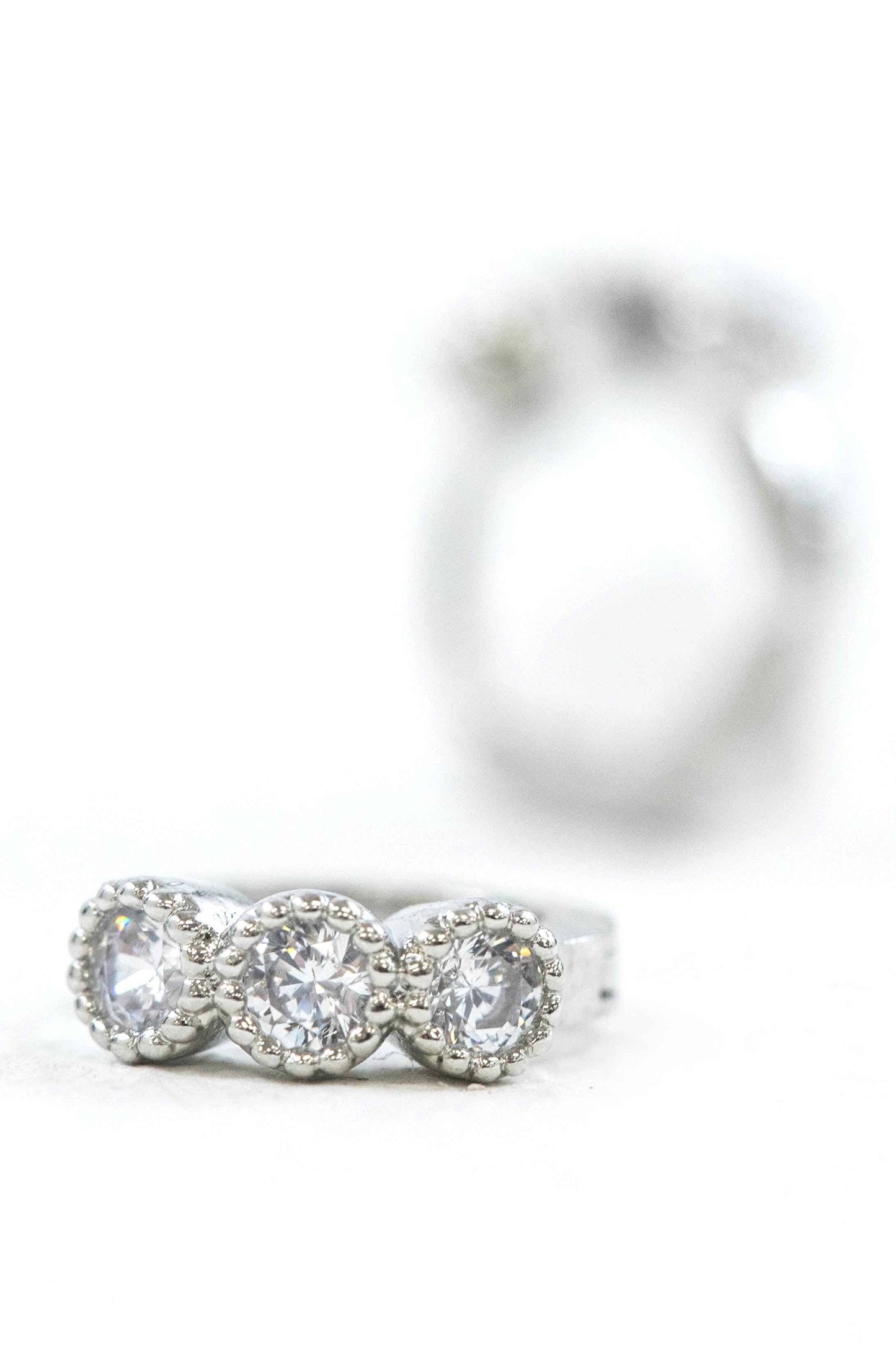 Three Stone Huggie Hoop Earrings | Silver