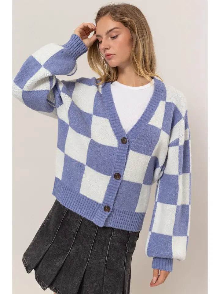 Indigo Checkered Cardigan