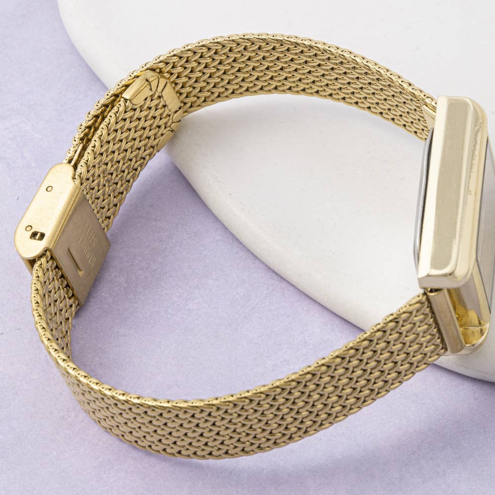 Square Case Mesh Band Roman Numeral Watch
