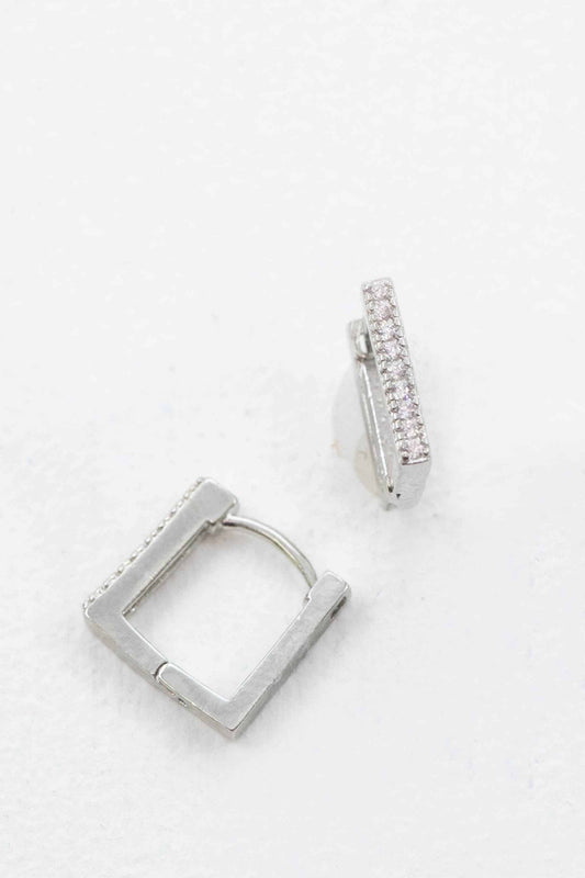 Stone Square Hoop Earrings | Silver