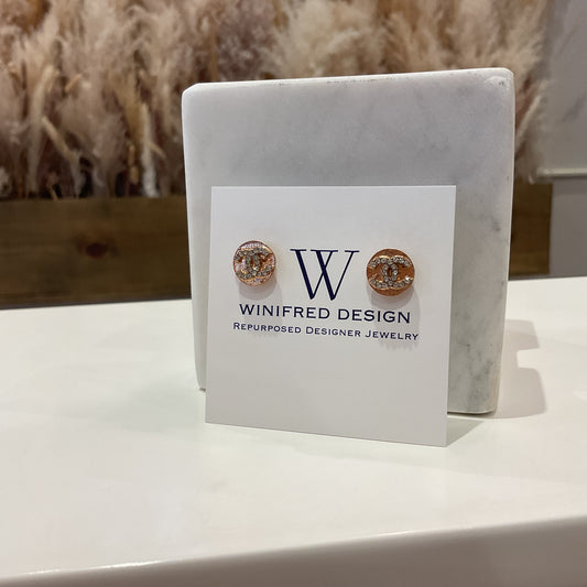 Rose Gold CC Rhinestone Stud Earrings