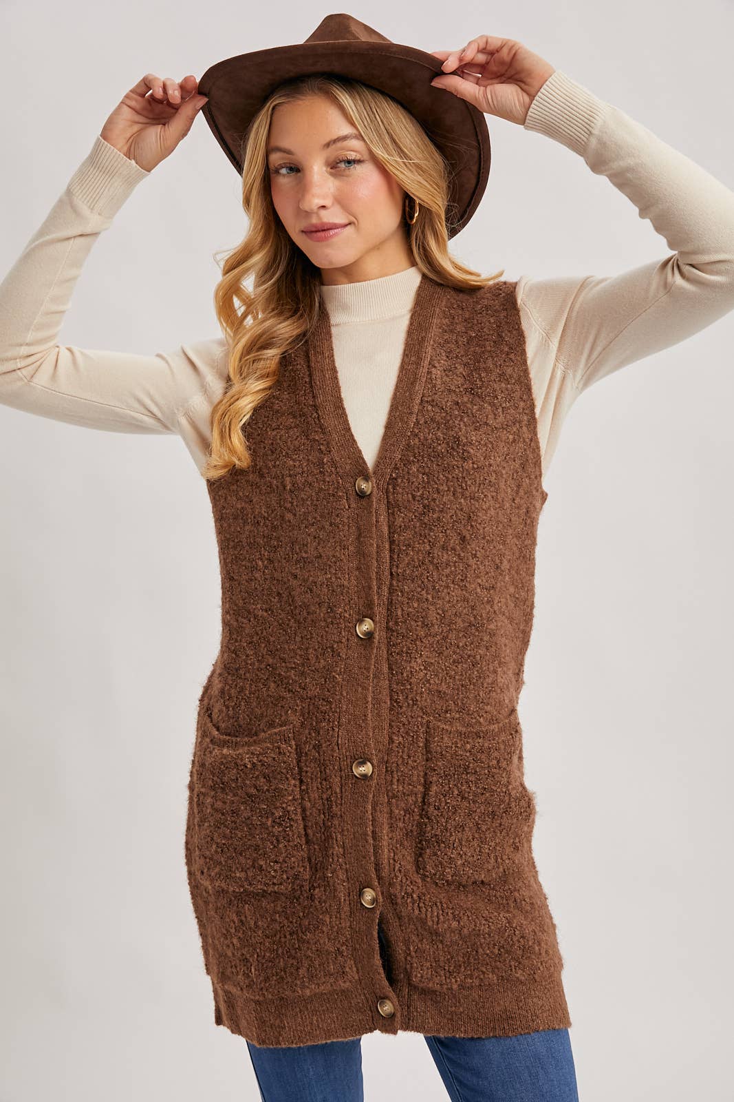 Teddy Knit Long Lined Vest