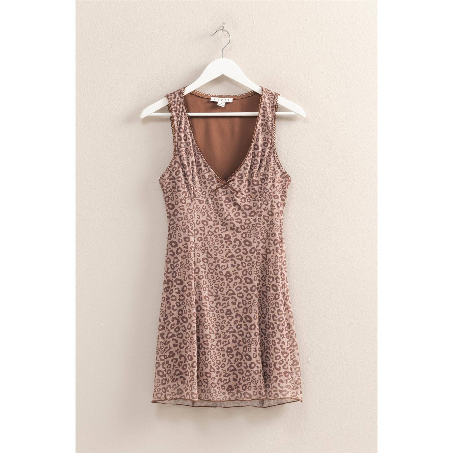 Leopard Mesh V-Neck Bodycon Mini Dress