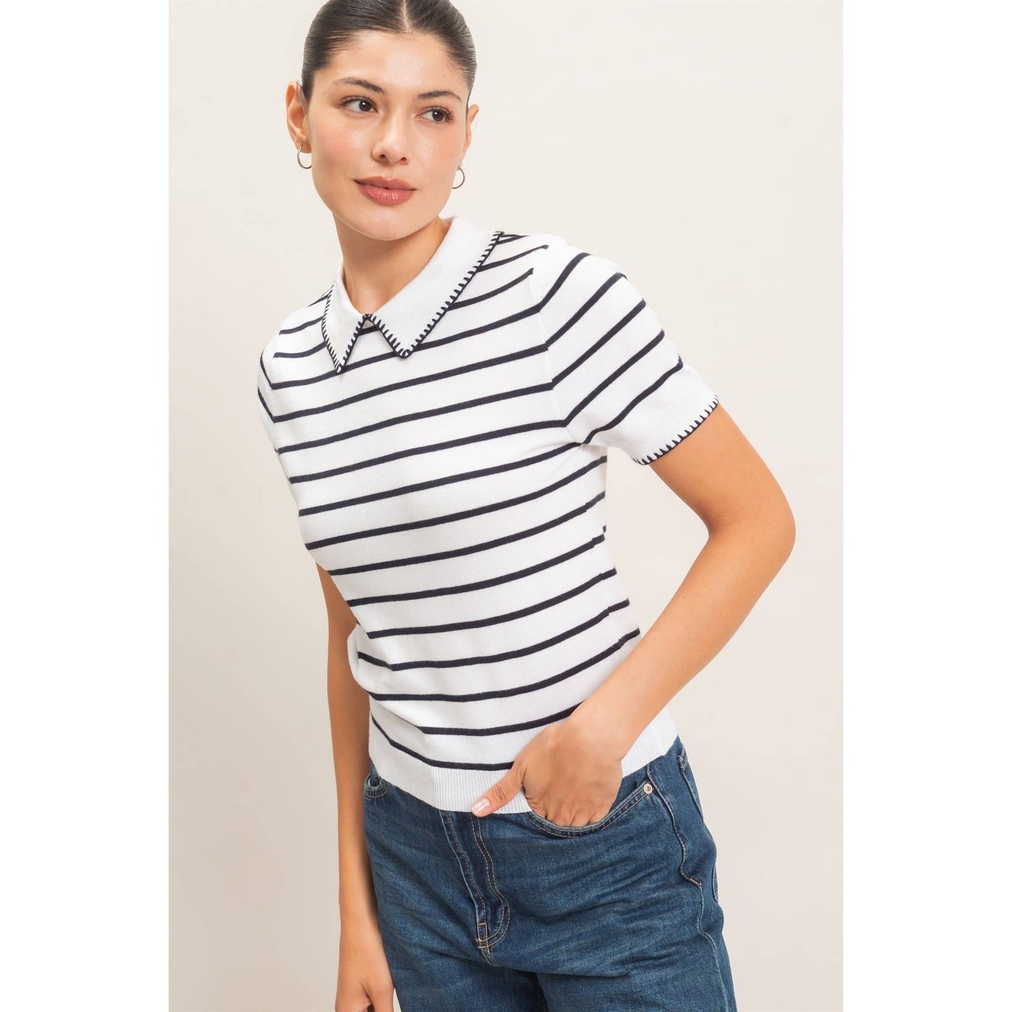 Brynn Striped Polo Sweater