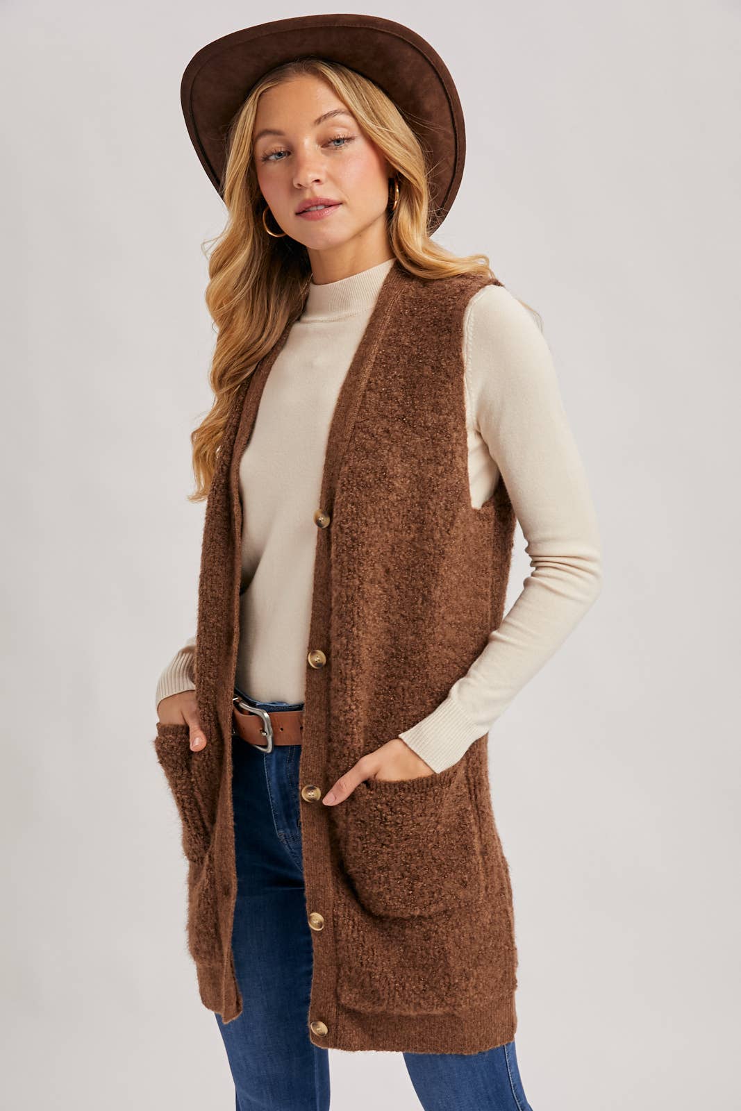 Teddy Knit Long Lined Vest