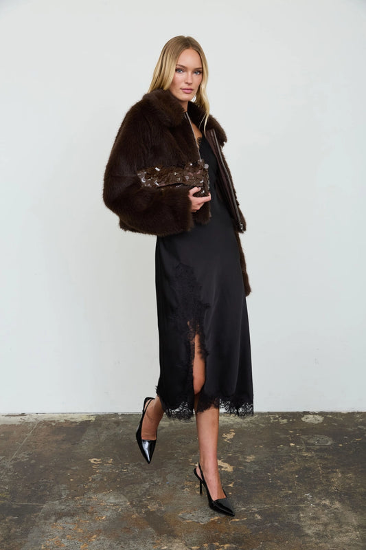 Valencia Cropped Faux Fur Collared Jacket