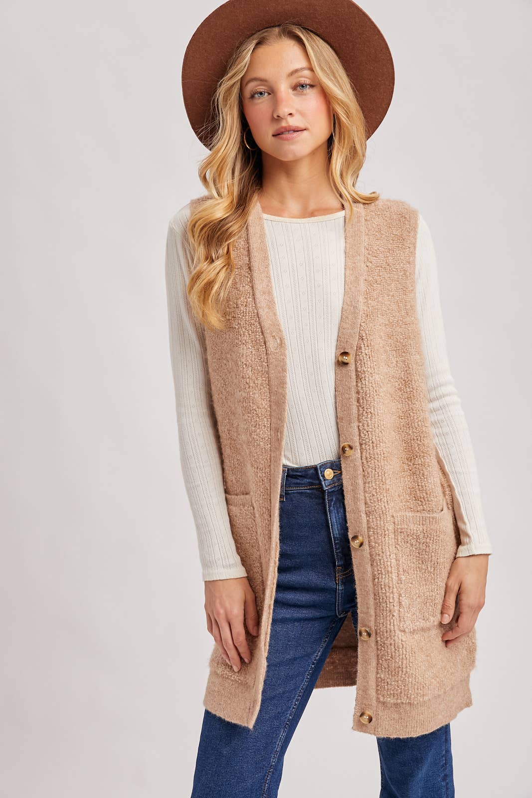 Teddy Knit Long Lined Vest