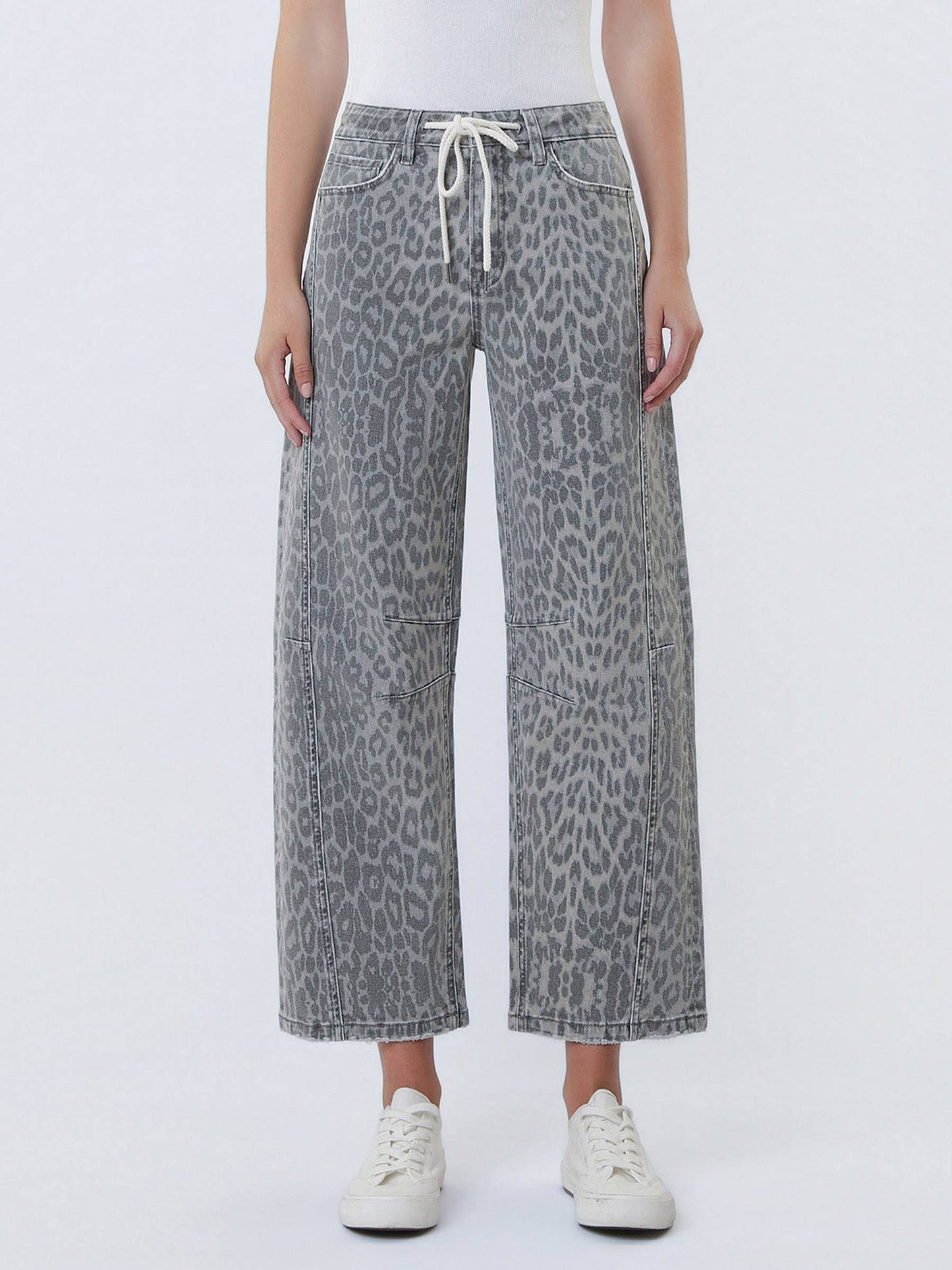 Kate Grey Leopard Barrel Drawstring Jeans