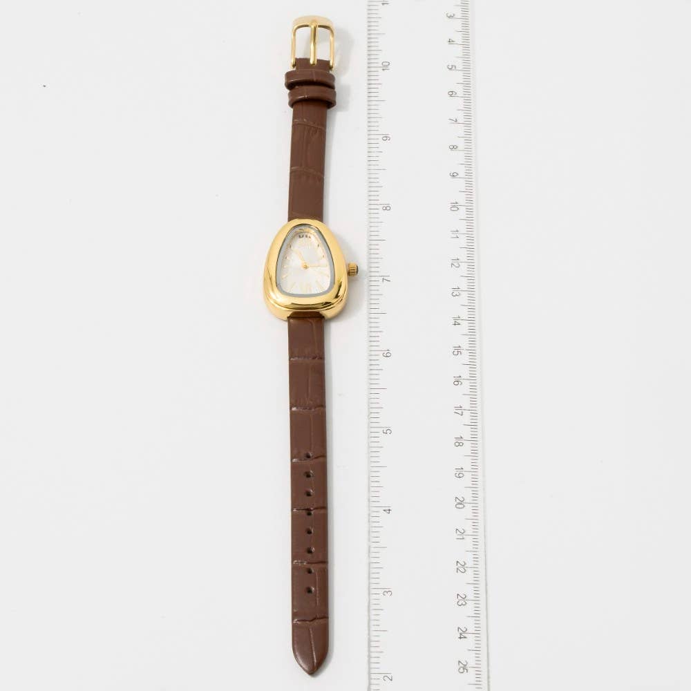 Oval Dome Case Croc Embossed Leather Strap Watch