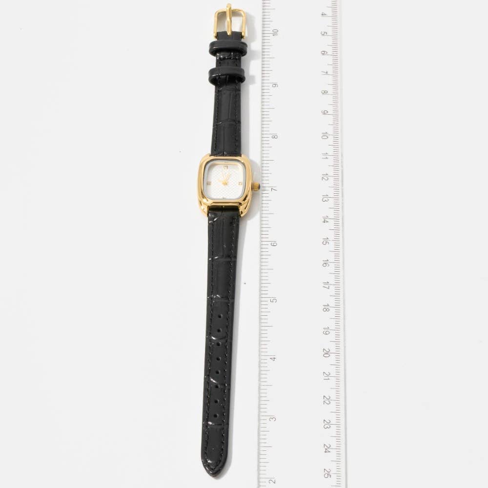 Croc Embossed Leather Strap Square Watch