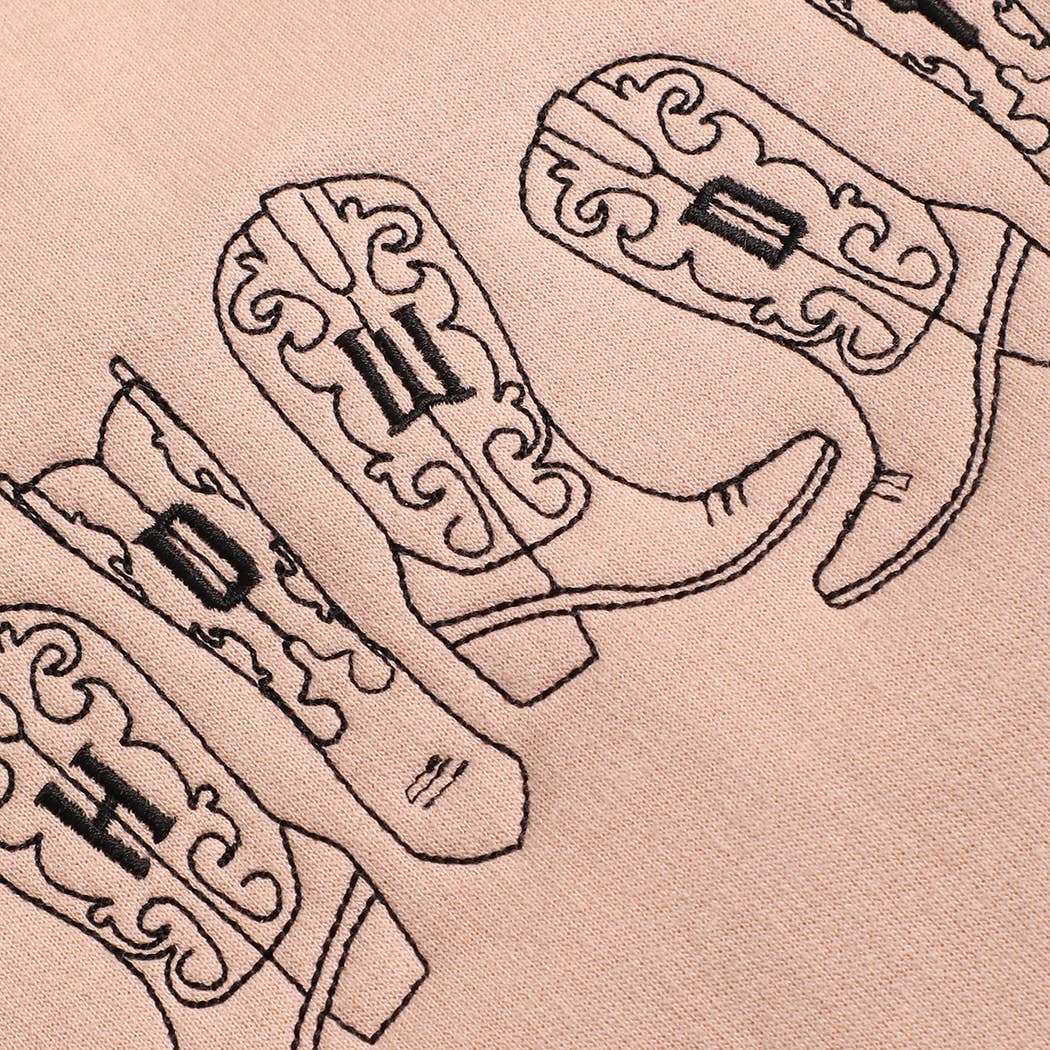 Howdy Cowboy Boots Embroidered Midweight Crewneck Sweatshirt