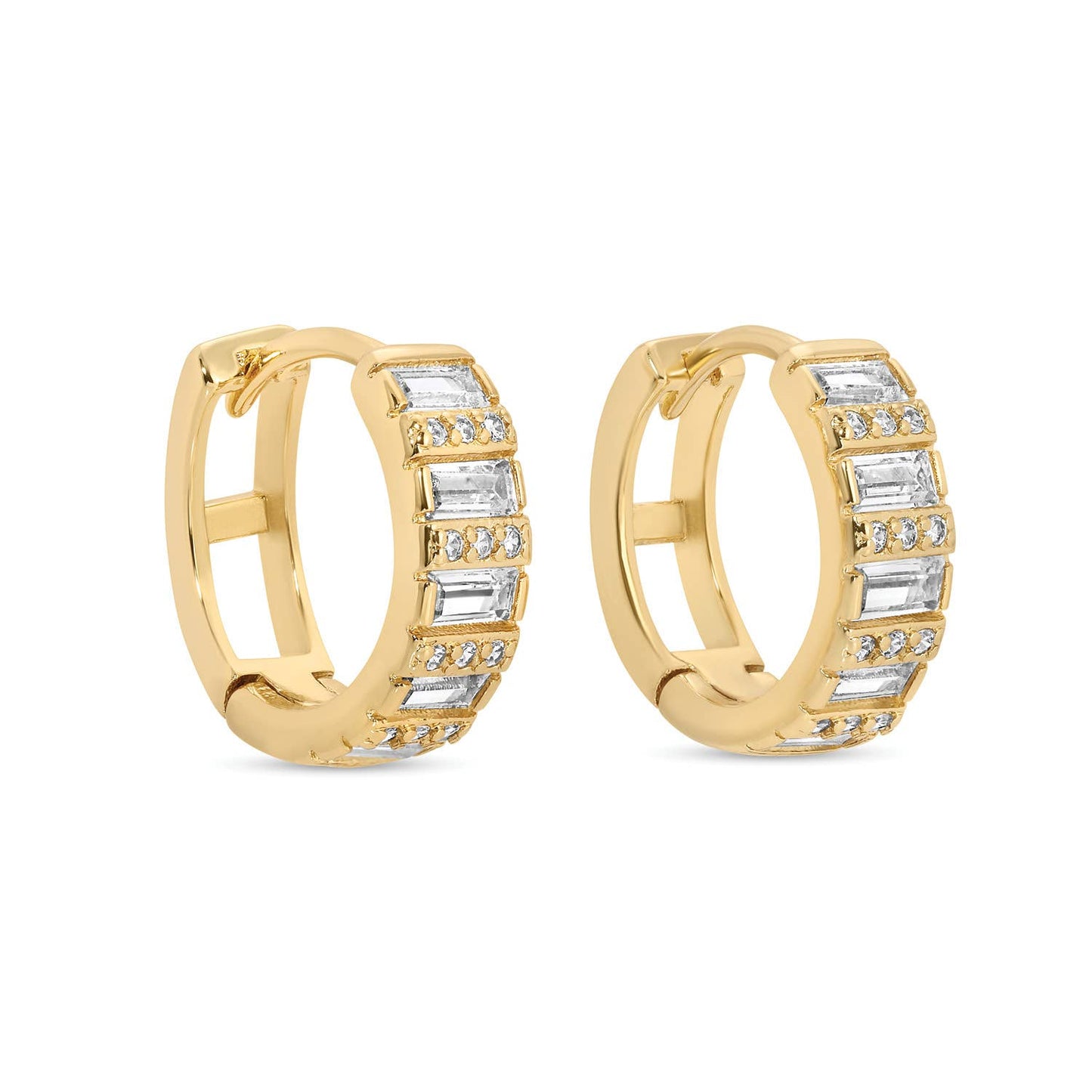 Baguette And Pavé Huggies