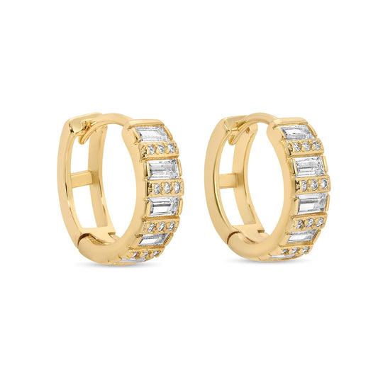 Baguette And Pavé Huggies