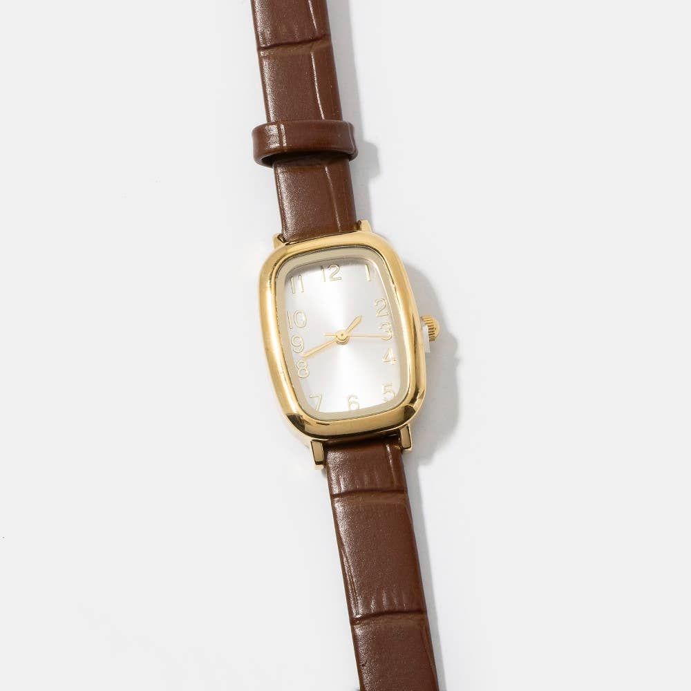 Vintage Cushion Croc Leather Embossed Square Watch