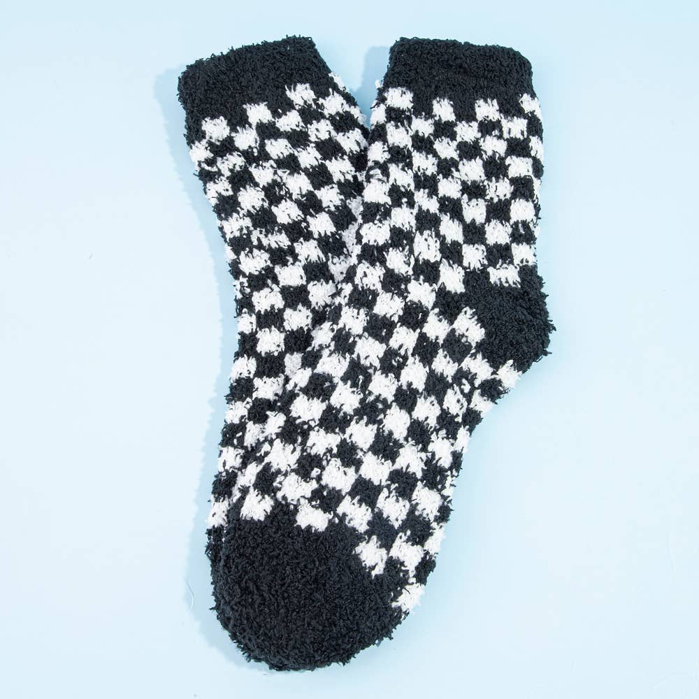 Checkerboard Cozy Fuzzy Crew Socks