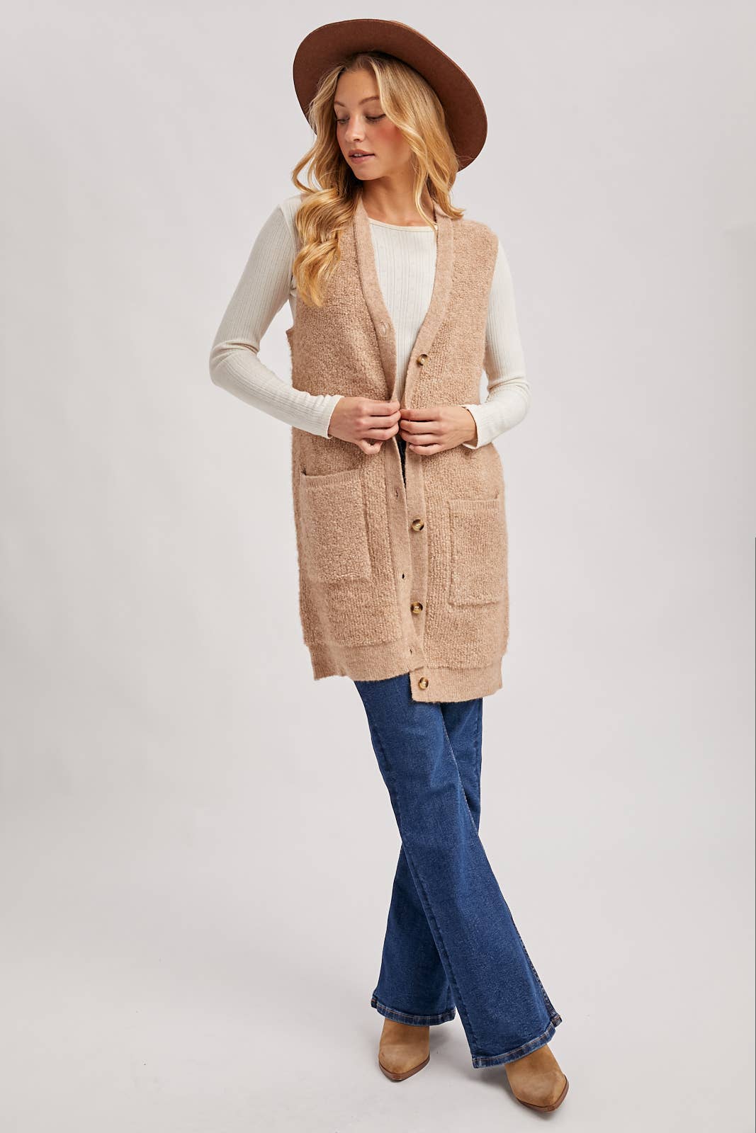 Teddy Knit Long Lined Vest