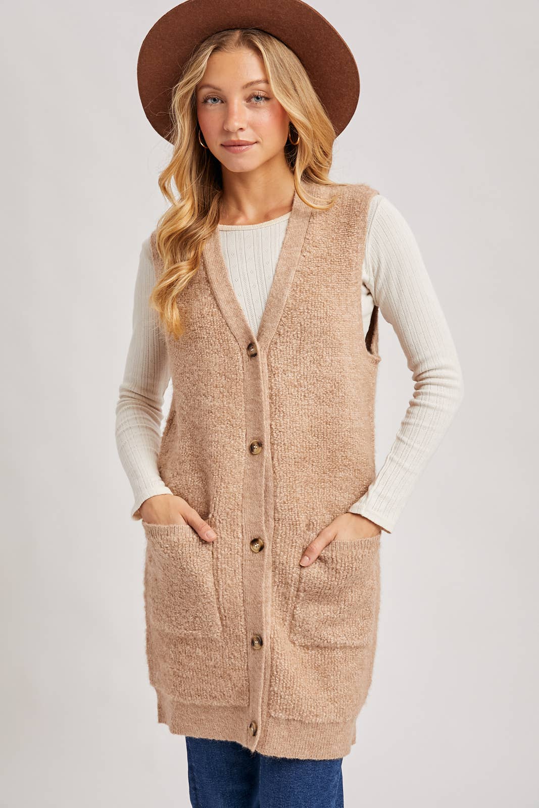 Teddy Knit Long Lined Vest