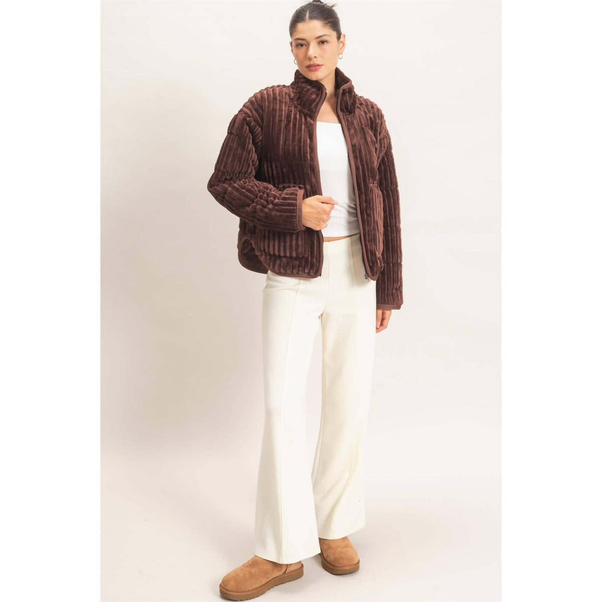 Quilted Corduroy Zip-Up Jacket