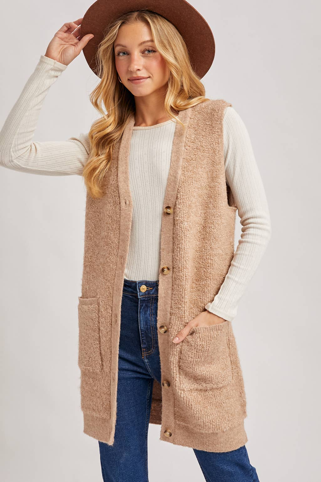 Teddy Knit Long Lined Vest
