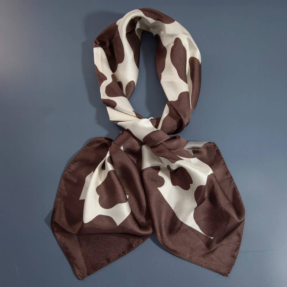 Dark Brown Cow Print Square Bandana Scarf