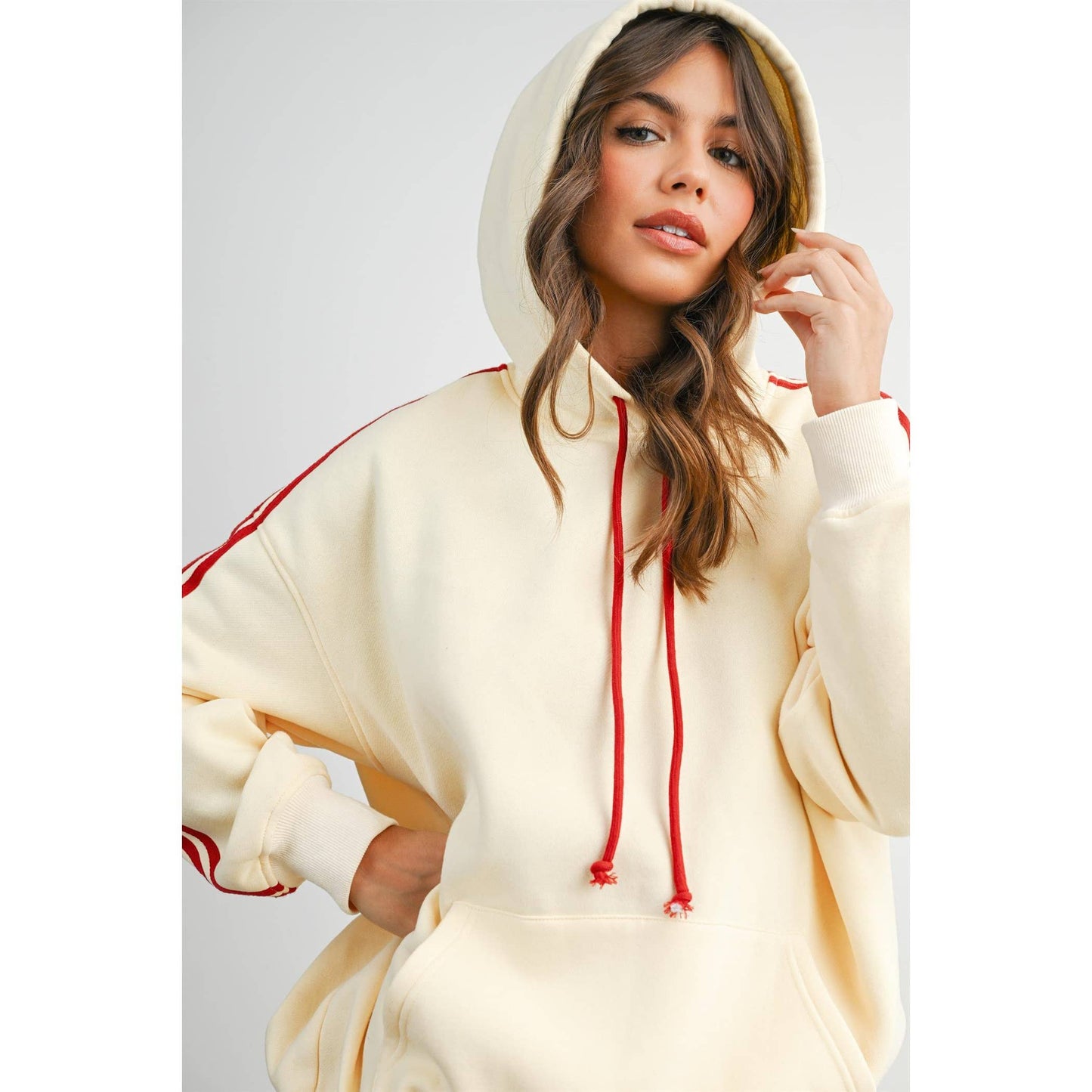 Winnie Contrast Striped  Drawstring Hoodie