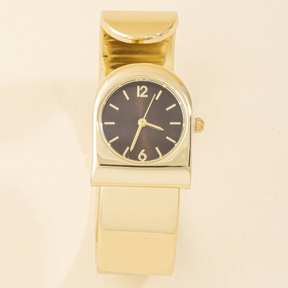 Polished Wide Cuff Clamp Bangle Watch