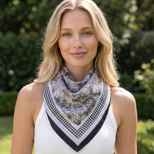 Paisley Houndstooth Satin Square Bandana Scarf