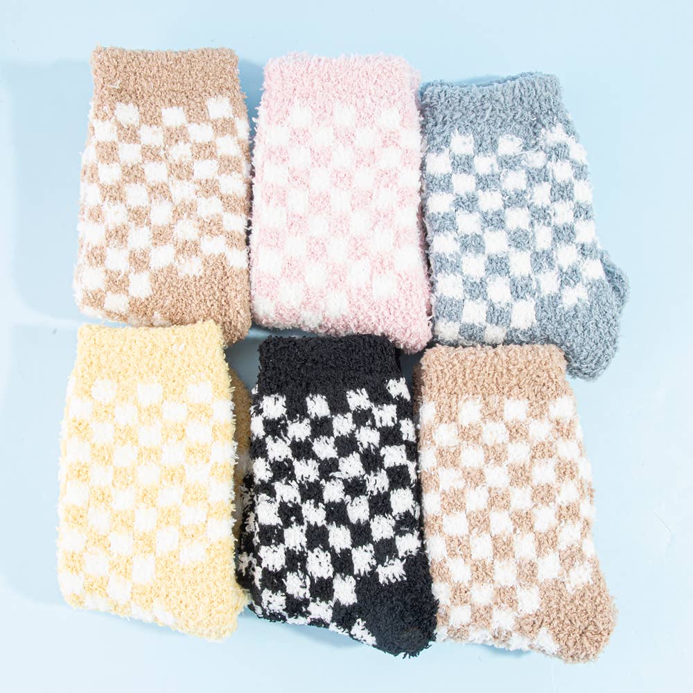 Checkerboard Cozy Fuzzy Crew Socks