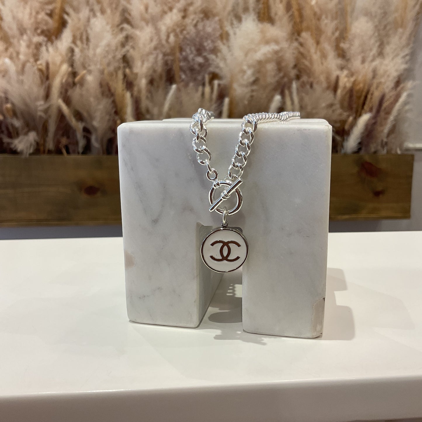 Silver/White CC Togle Front Necklace