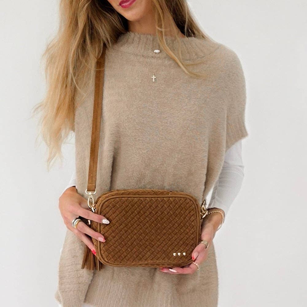 Suede Woven Willow Camera Crossbody Bag