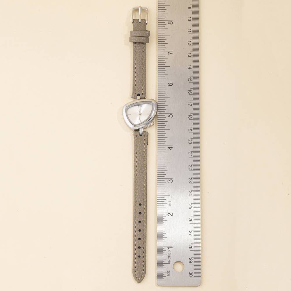 Slim Bonded Leather Strap Shield Case Watch