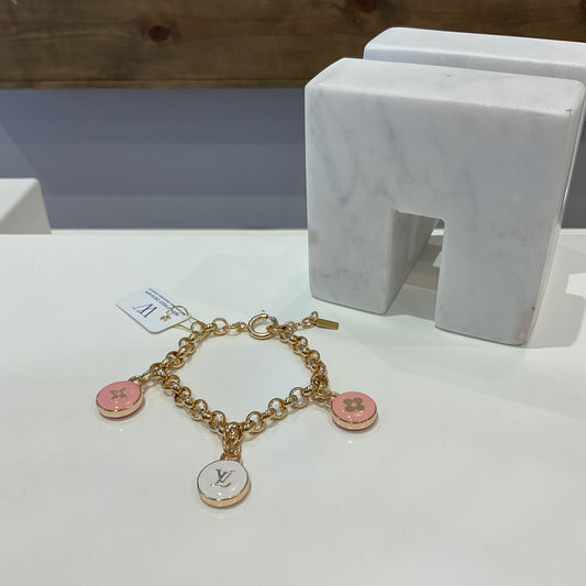 Gold Rolo Bracelet - Peach & White LV Pendants