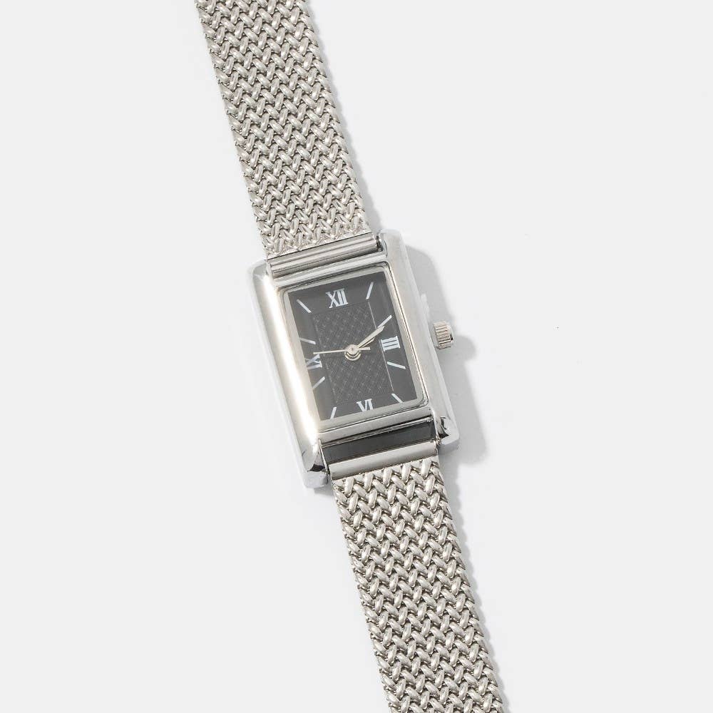 Square Case Mesh Band Roman Numeral Watch