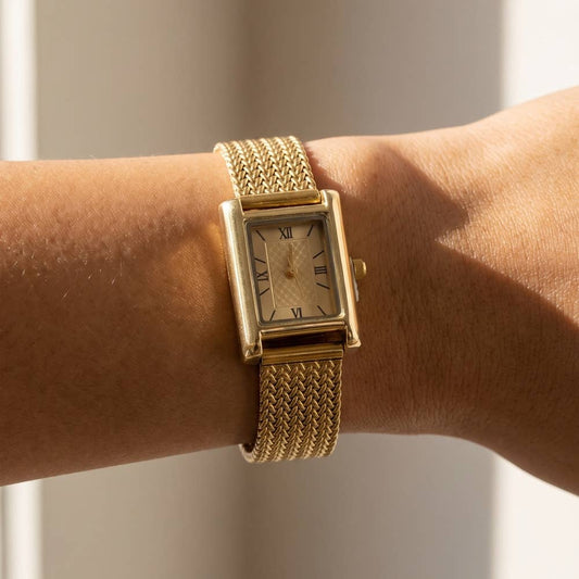 Square Case Mesh Band Roman Numeral Watch